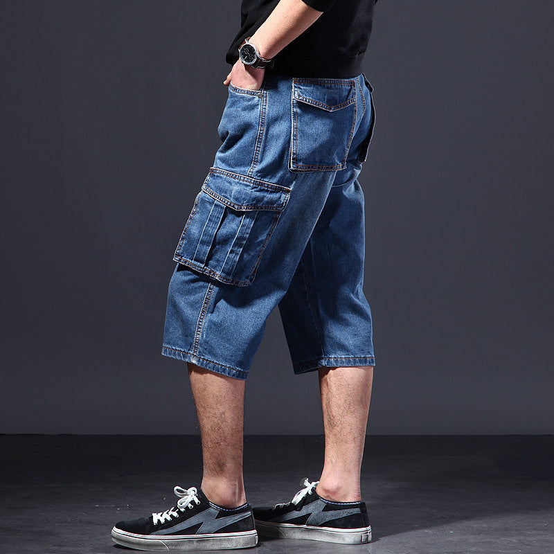 Summer Thin Loose Multi-pocket Workwear Cropped Pants Casual Jeans - kinko