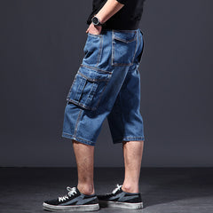 Summer Thin Loose Multi-pocket Workwear Cropped Pants Casual Jeans - kinko