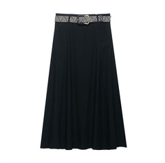 Belt Linen Blend Midi Skirt Skirt - kinko