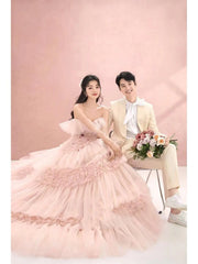 Street Photography Pettiskirt Colored Mesh Temperament Banquet Light Wedding Dress - kinko
