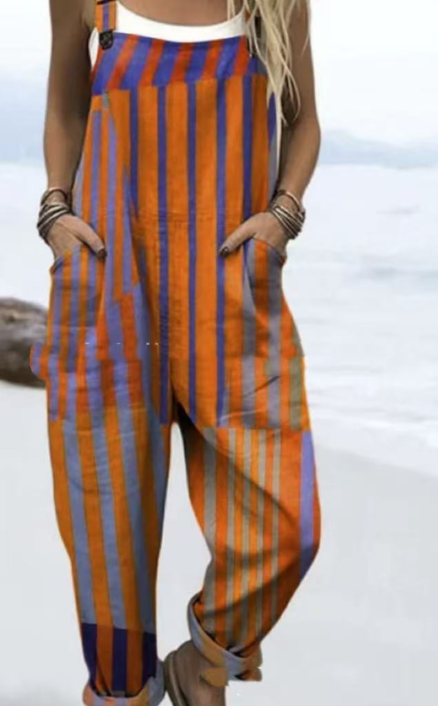 Printed Pocket Women's Suspender Trousers - kinko