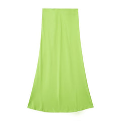 Solid Color Slim Silk Satin Texture Midi Skirt - kinko