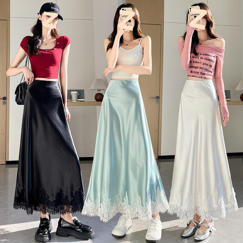 Spring And Summer Lace Acetate Satin Fishtail Skirt For Women - kinko