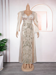 Plus Size Women's Dress V-neck Backless Sequined Evening Dress - kinko