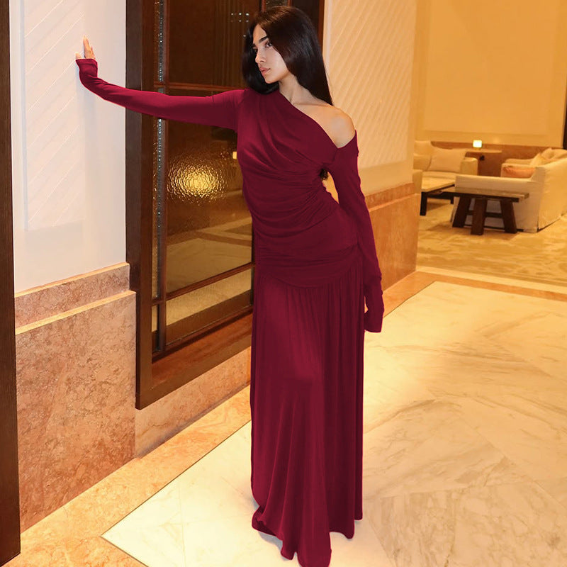 New Stylish Temperament Long Sleeves Top Slim Fit Pleated Skirt Suit - kinko