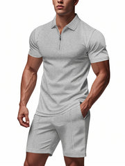 Men's Plus Size Quarter Zip Short Sleeve Top and Shorts Set - kinko