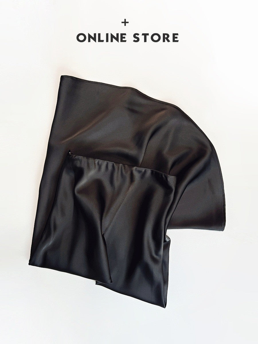 High Waist Slimming Mid-length Satin Acetate Silky Skirt - kinko