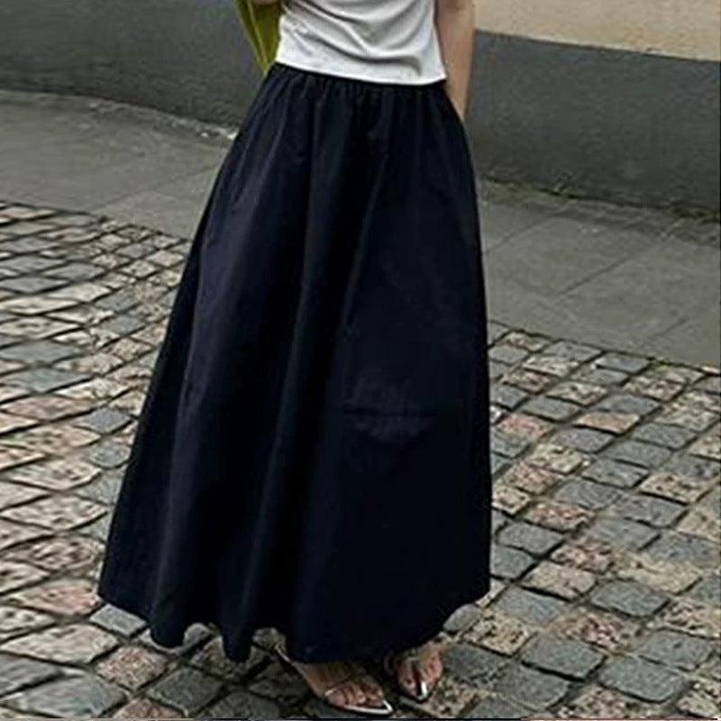 Black Bud Skirt Women's Elastic Waistband Slimming High Waist Mid-length - kinko