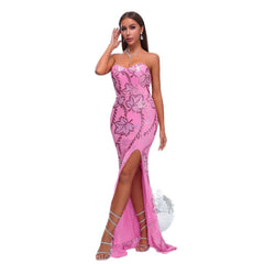 Wrapped Chest Off-neck Sheath Sequined Banquet Fishtail Evening Dress - kinko