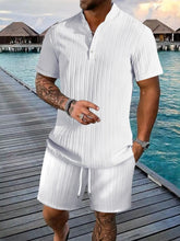Men's Full Size Button Detail Short Sleeve Top and Shorts Set Plus Size - kinko
