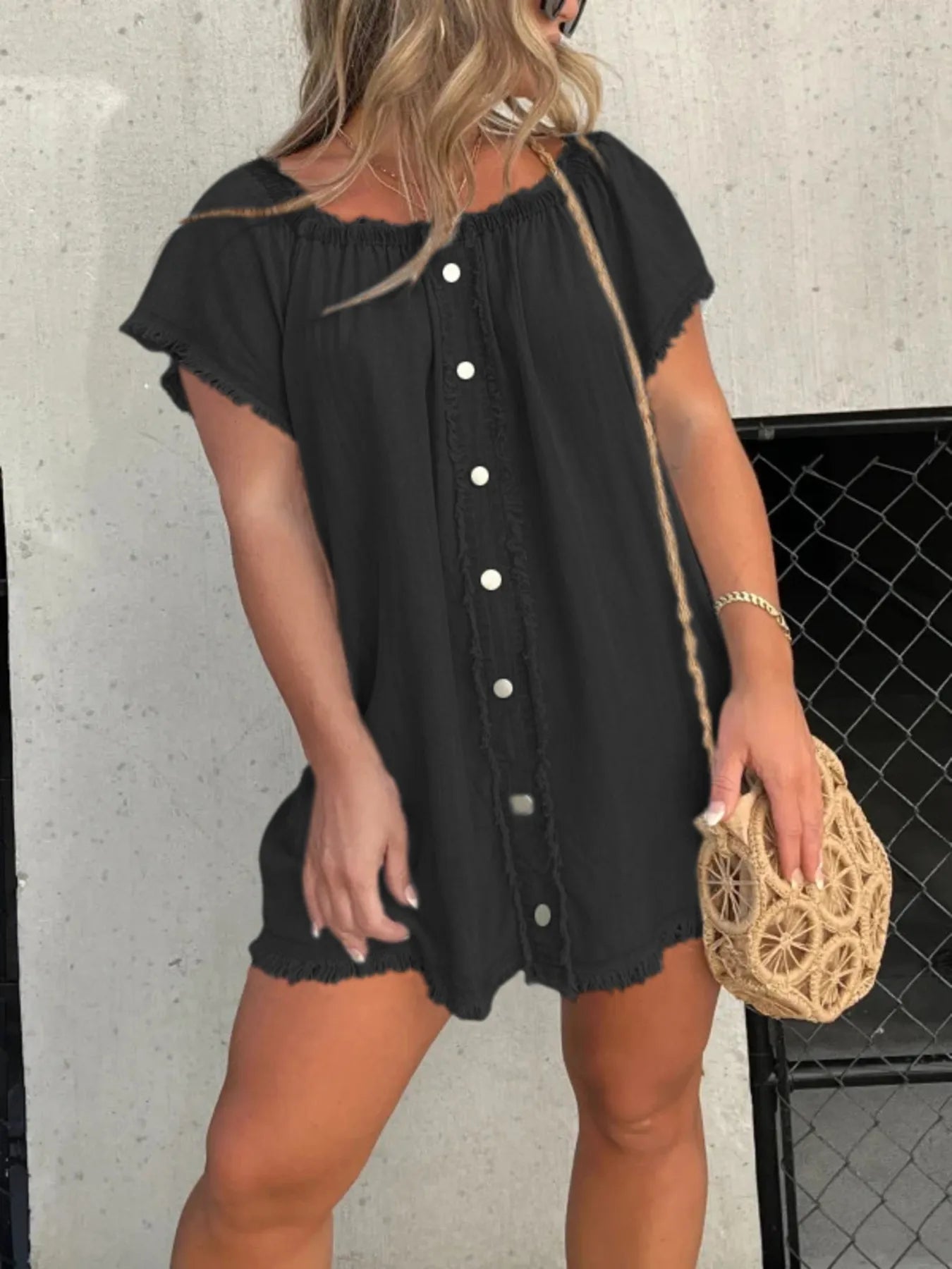 Full Size Raw Hem Mini Denim Dress Plus Size - kinko