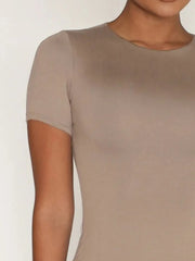 Round Neck Short Sleeve Swim Top - kinko