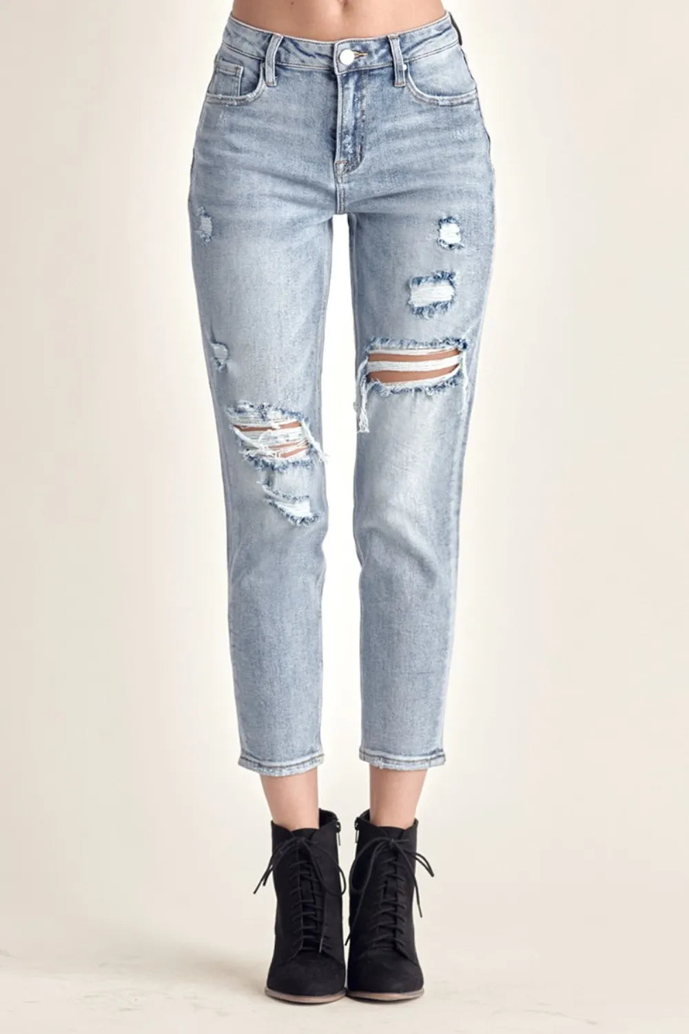 RISEN Distressed Slim Cropped Jeans - kinko