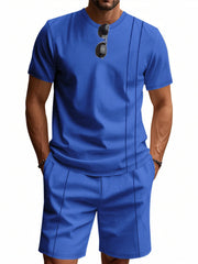 Men's Full Size Round Neck Short Sleeve Top and Shorts Set Plus Size - kinko