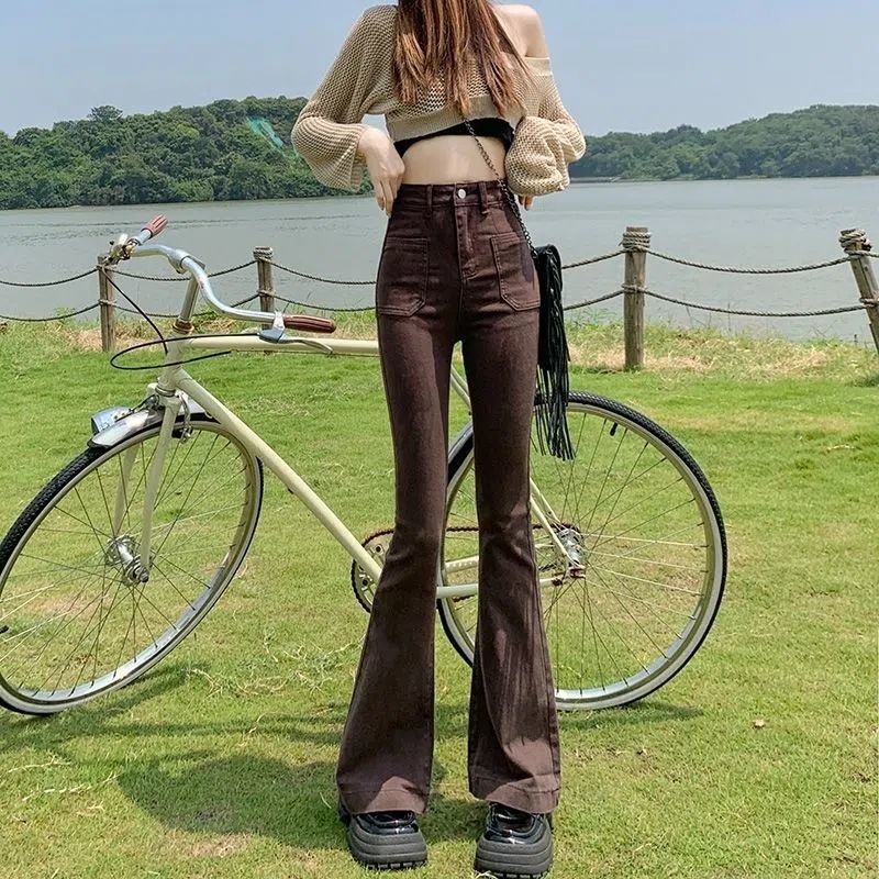 Stretchy High Waist Slimming Design Sense High Street Bell-bottom Pants Tide - kinko