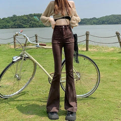 Stretchy High Waist Slimming Design Sense High Street Bell-bottom Pants Tide - kinko