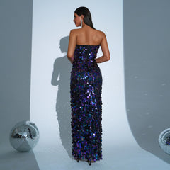 Wrapped Chest Sheath Sequined Evening Dress - kinko