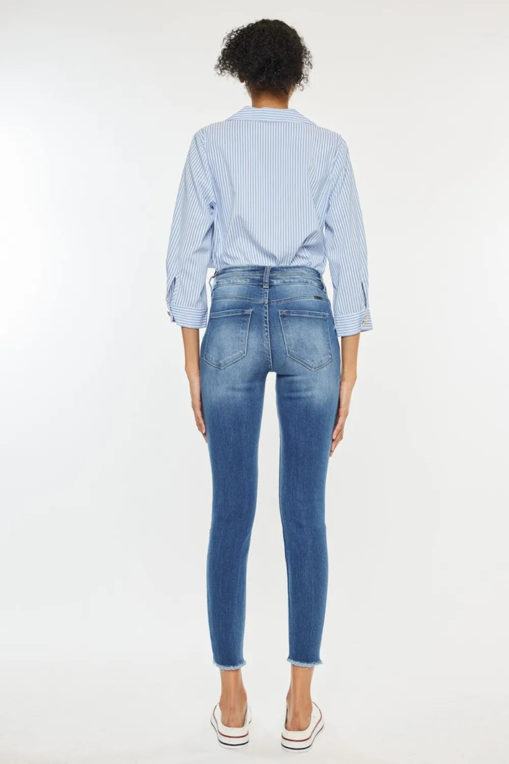 Kancan Distressed Raw Hem High Waist Jeans - kinko