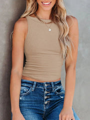 Asymmetrical Back Ribbed Crop Tank Top - kinko