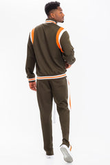 WEIV Men's Full Size Two Stripe Track Jacket and Pants Set Plus Size - kinko