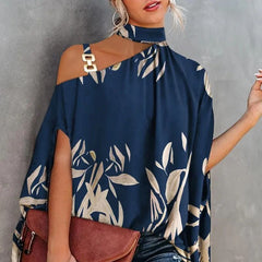 Wear Halter Shawl Printed Elegant Short Sleeve Bat Shirt - kinko