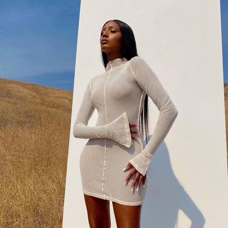 See-Through Dresses With Long Sleeves Cover The Hips - kinko