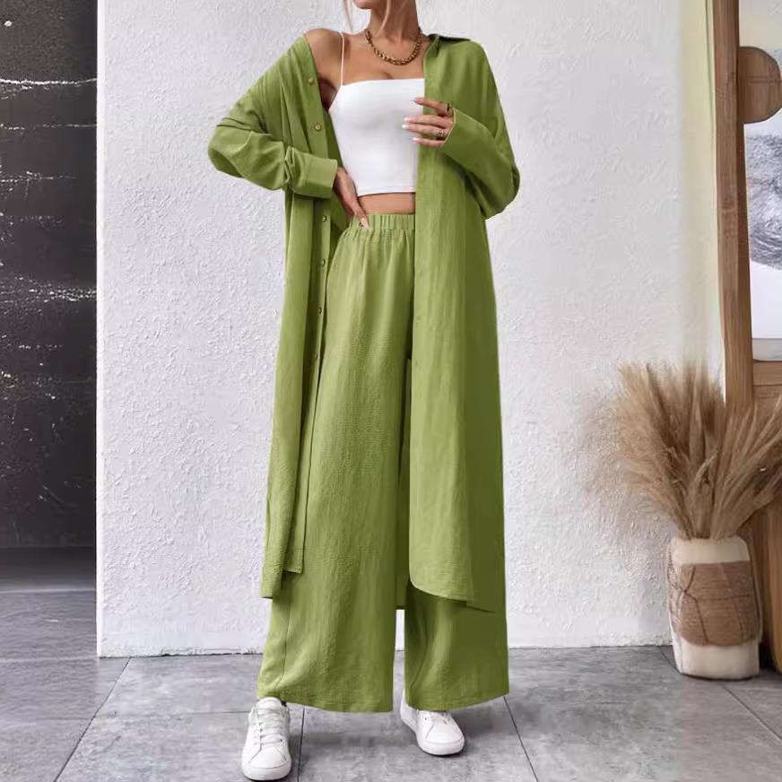 Plus Size Loose Long Shirt Wide Leg Pants Two-piece Set - kinko