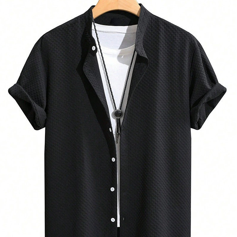 Summer Men's Breathable Casual Stand Collar Shirt Solid Color - kinko
