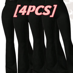 4pcs High-Waisted Flare Sharkskin Leggings Slim Fit, Lightweight & Sculpting Yoga Pants - kinko