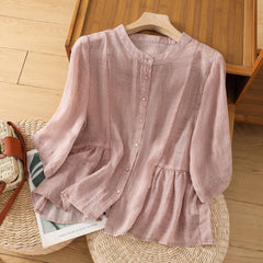 New Loose Slimming Temperament Casual Cotton Linen Top - kinko