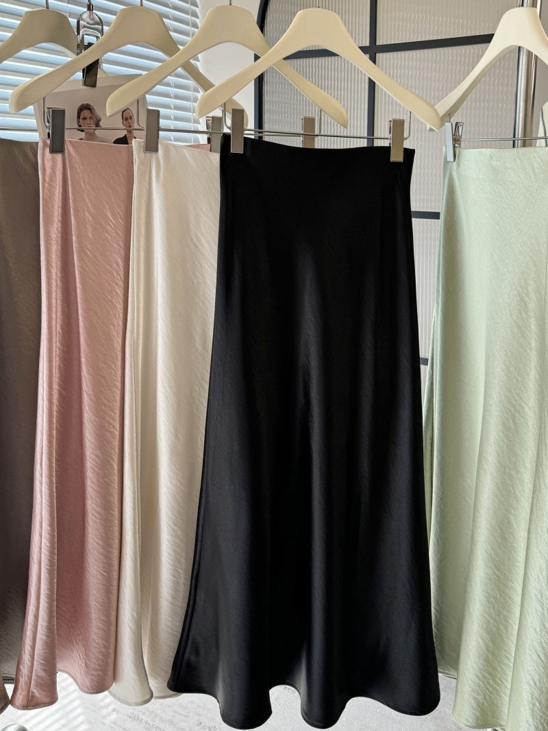 Simple Graceful Draping Acetate Satin Fishtail Skirt For Women - kinko