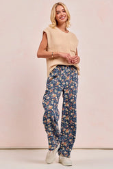 BiBi Washed Floral Print Wide Leg Jeans - kinko