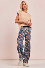BiBi Washed Floral Print Wide Leg Jeans - kinko