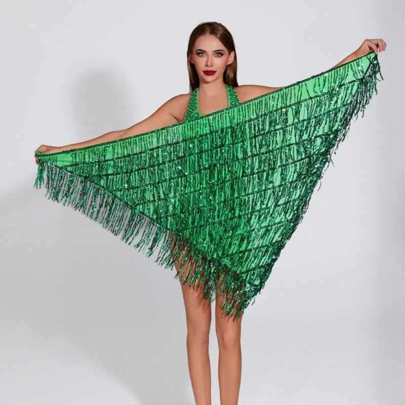 Women's Sequined Tassel Triangle Hip Bag Waist Scarf - kinko