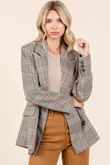 Mittoshop Plaid Double Breasted Relaxed Fit Blazer - kinko