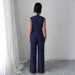 Casual Striped Short Style Lapel Suit Straight-leg Pants Suit - kinko