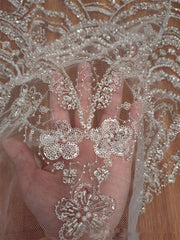 Wave Style Sequin Bead Lace Fabric Wedding Dress - kinko