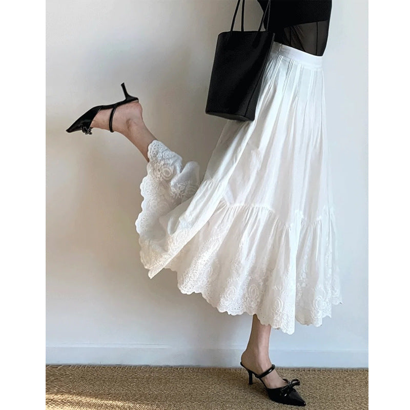 Women's French-style Embroidered White Skirt - kinko