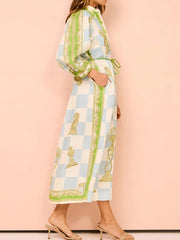 Printed Long Sleeve Longline Shirt Dress - kinko