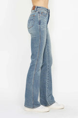 Judy Blue Full Size Tummy Control Back Embroidered Pocketed Bootcut Jeans Plus Size - kinko