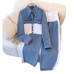 Two Pieces Stitching Suit Casual Suit Denim - kinko