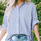 Sky Blue Stripe Dolman Sleeve Oversize Shirt - kinko