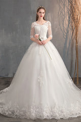 Wedding Dress Trailing Deep V Neck Lace High Waist Wedding Dress Long Sleeves - kinko