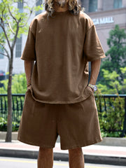 Men's Full Size Round Neck Short Sleeve Top and Shorts Set Plus Size - kinko