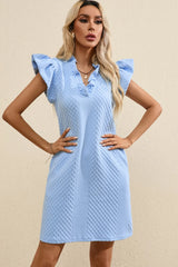 Ruffled V-Neck Cap Sleeve Mini Dress - kinko
