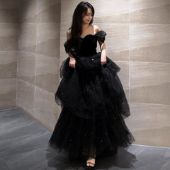 Black Evening Dress Light Luxury Minority French Style Pettiskirt - kinko