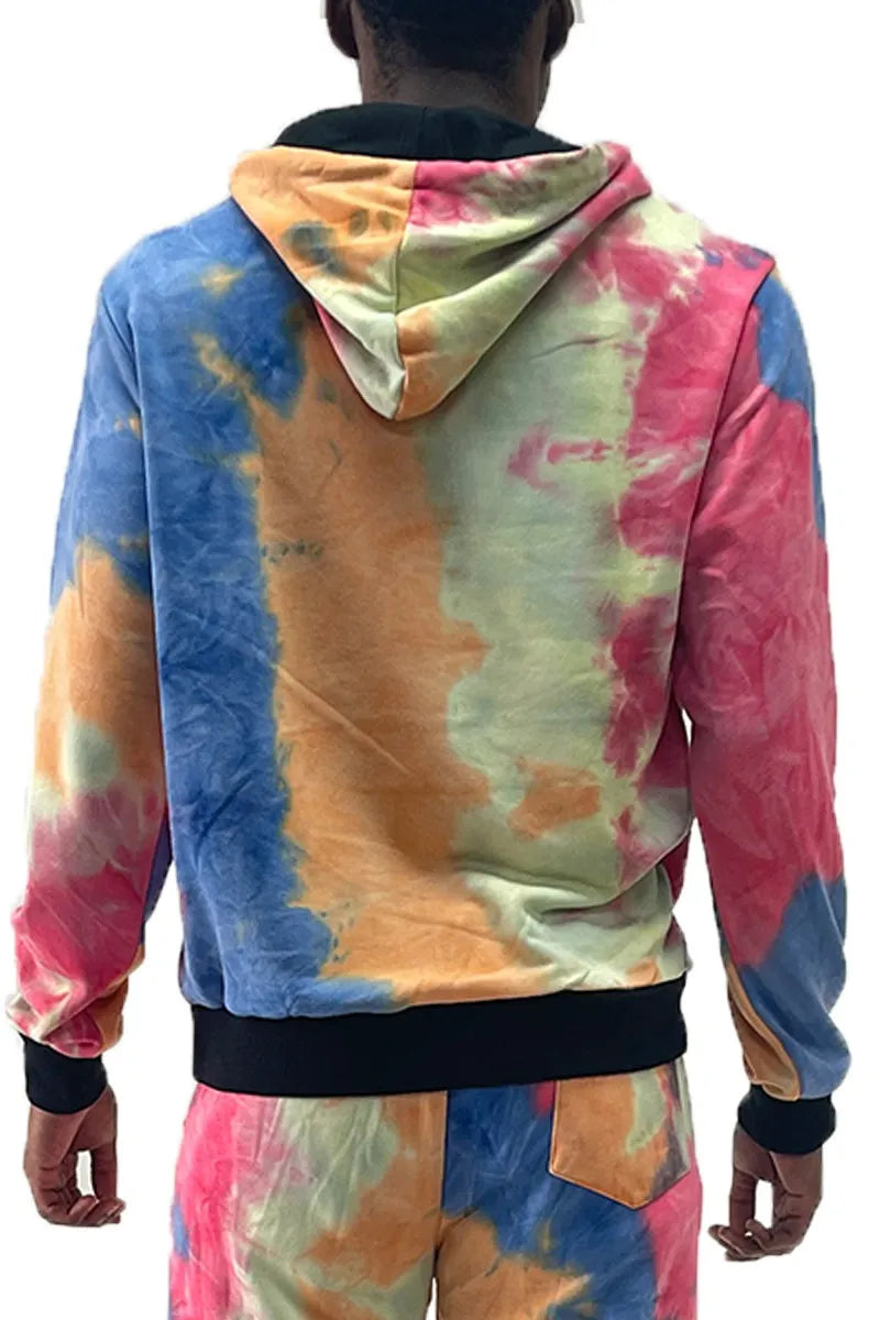 WEIV Men's Full Size Drawstring Cotton Tye Dye Hoodie Plus Size - kinko