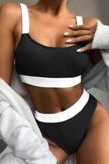 Color Block Scoop Neck Bikini Set - kinko
