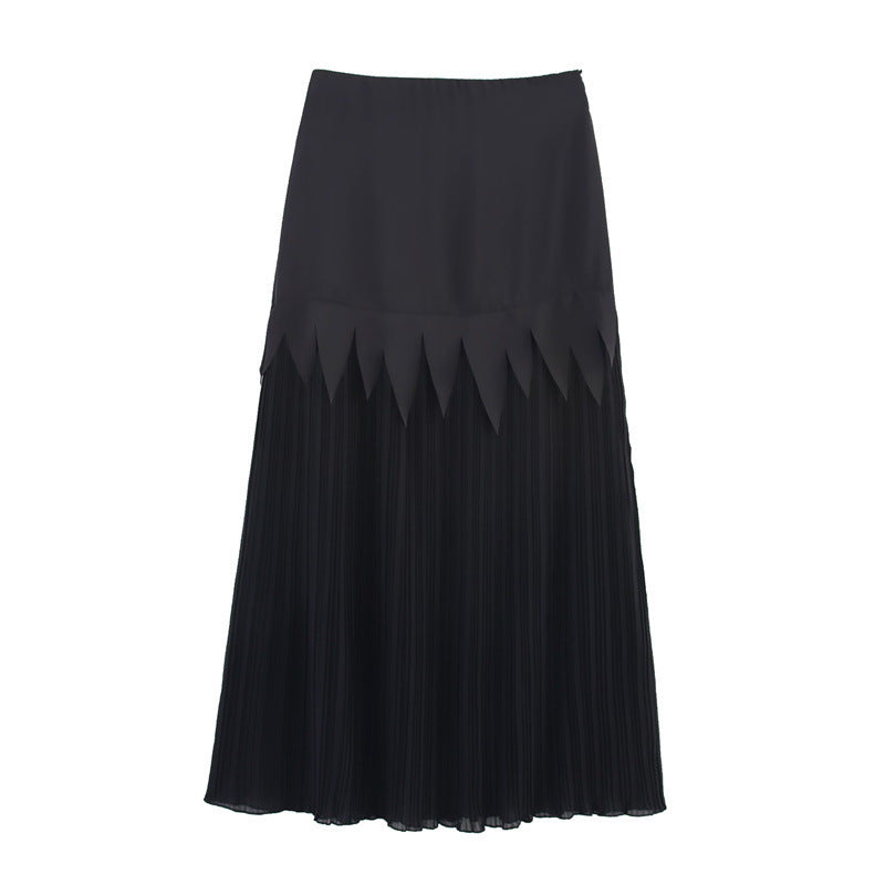 Acetate Satin Chiffon Slimming Patchwork Pleated Skirt - kinko