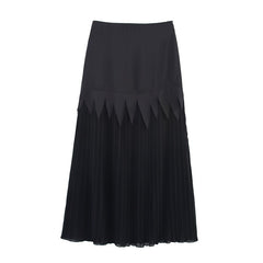 Acetate Satin Chiffon Slimming Patchwork Pleated Skirt - kinko